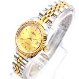 Vintage Cornavin Watch Womens Silver & Gold Tone Stainless Steel Gold Dial